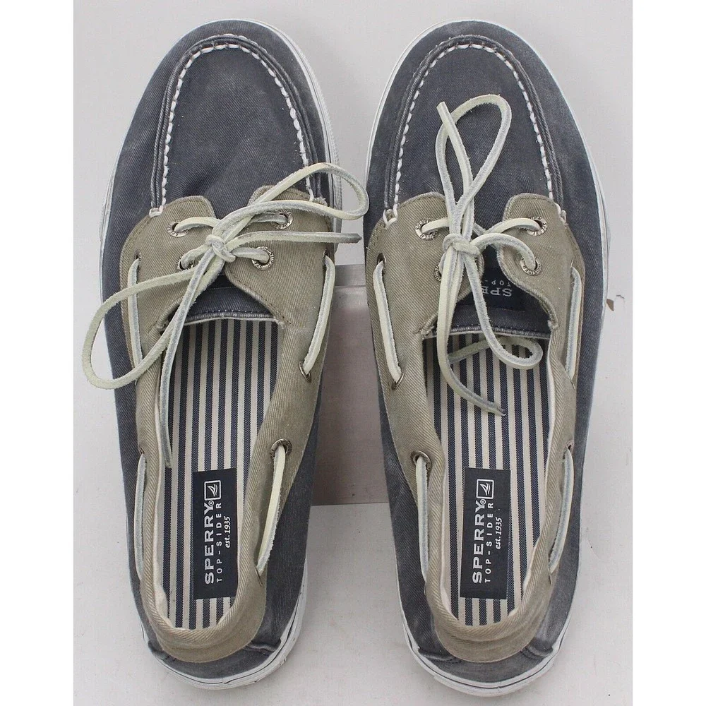 Sperry Shoes Men's Size 11.5 M Top Sider Blue Grey Boat Shoe 2 Eye Canvas